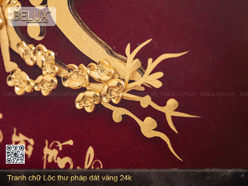 Tranh chữ Lộc thư pháp dát vàng 24k - 32x25cm